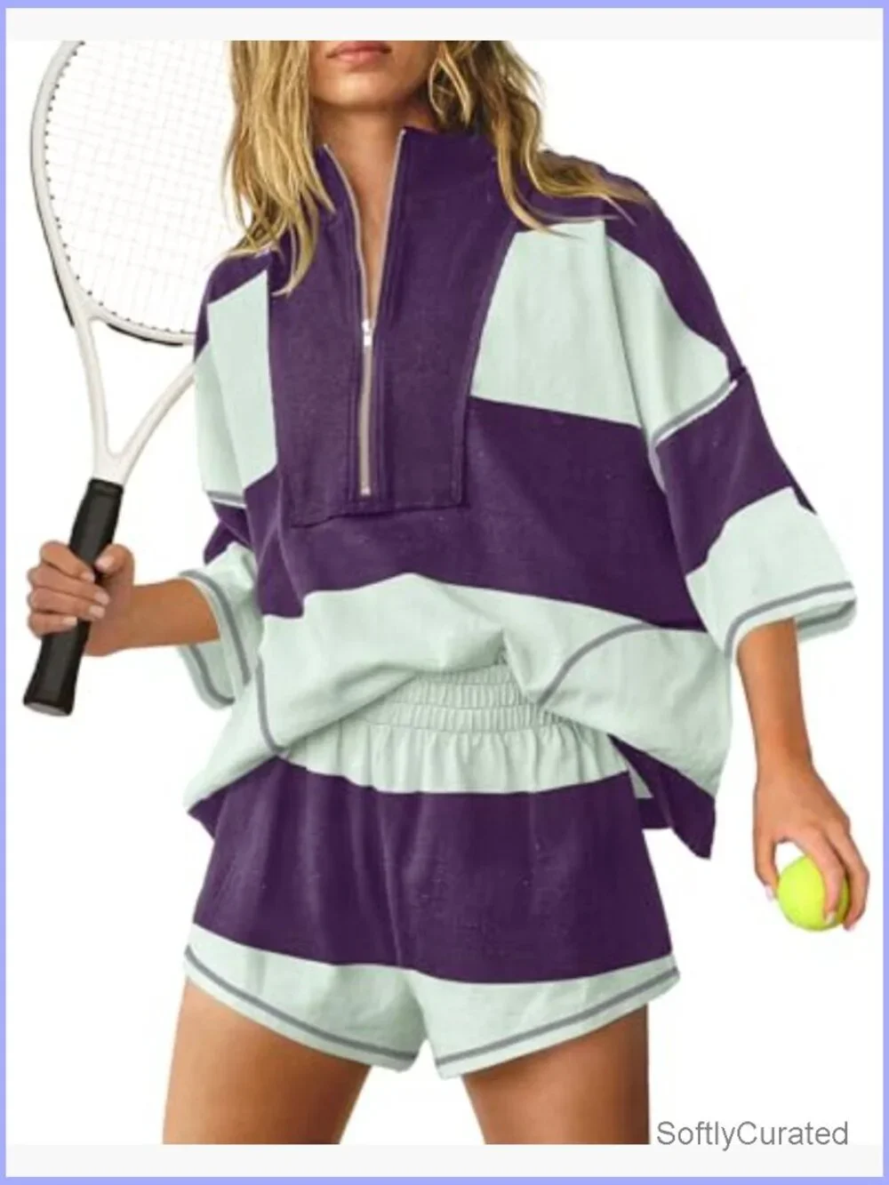 Striped 2 Piece Short Set with Pockets Workout Lounge Matching Outfit